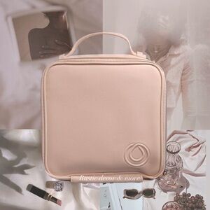 Monat Pink Rose Gold Faux Leather Zip Close Cosmetic Travel Bag